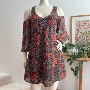 Cold shoulder Boho Tropical Mini Dress Size Small